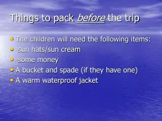 Things to pack before the trip