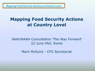 Mapping Food Security Actions at Country Level IAAH/NAAH Consultation 'The Way Forward'