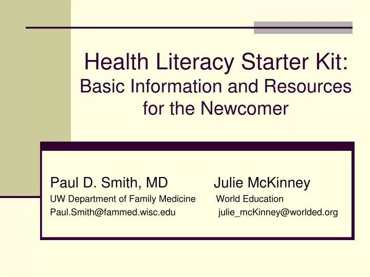 health literacy starter kit basic information and resources for the newcomer