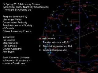 V Spring 2012 Astronomy Course Mississippi Valley Night Sky Conservation The Night Sky Around Us