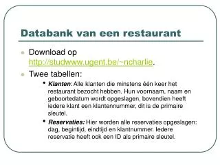databank van een restaurant