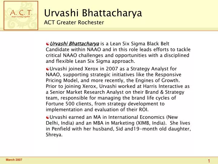 urvashi bhattacharya act greater rochester