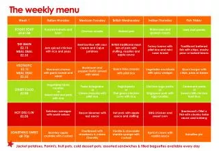 The weekly menu