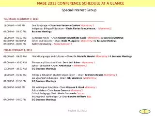 NABE 2013 CONFERENCE SCHEDULE AT A GLANCE