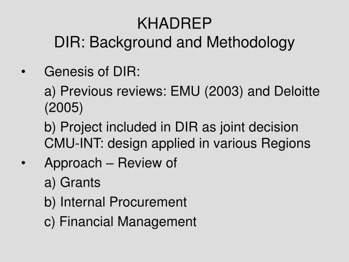 khadrep dir background and methodology