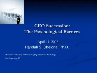 CEO Succession: The Psychological Barriers