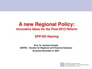 A new Regional Policy: Innovative Ideas for the Post-2013 Reform EPP-ED Hearing