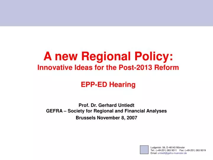 a new regional policy innovative ideas for the post 2013 reform epp ed hearing