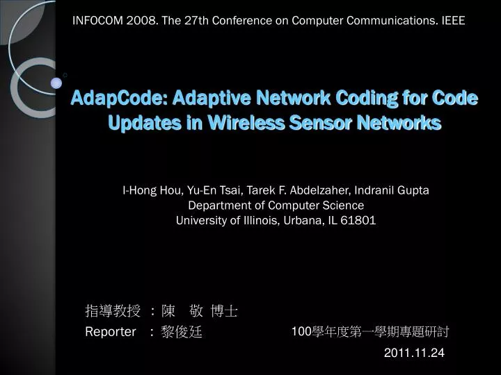 adapcode adaptive network coding for code updates in wireless sensor networks