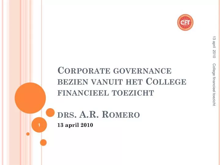 corporate governance bezien vanuit het college financieel toezicht drs a r romero