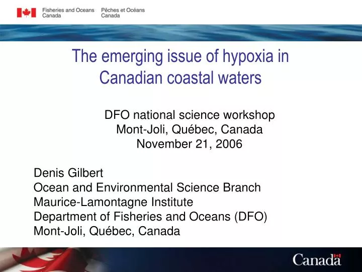 the emerging issue of hypoxia in canadian coastal waters