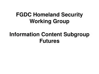 FGDC Homeland Security Working Group Information Content Subgroup Futures