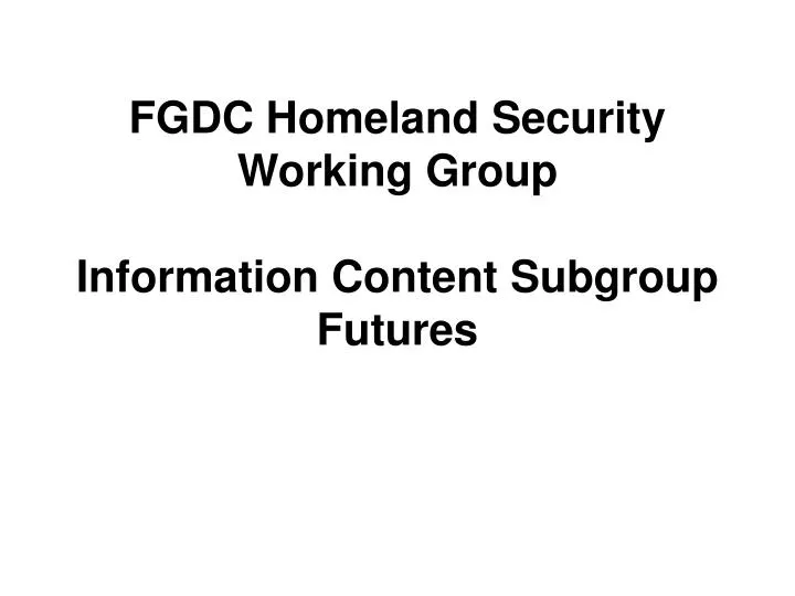 fgdc homeland security working group information content subgroup futures