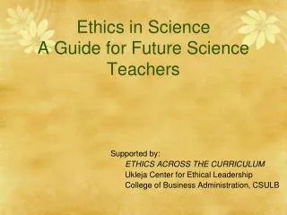 Ethics in Science A Guide for Future Science Teachers