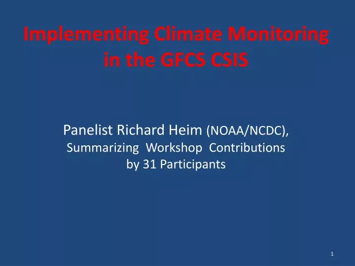 implementing climate monitoring in the gfcs csis