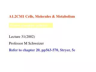 A1.2CM1 Cells, Molecules &amp; Metabolism Lecture 31(2002) Professor M Schweizer