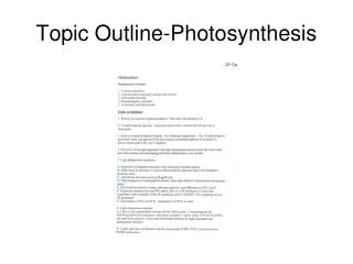 Topic Outline-Photosynthesis