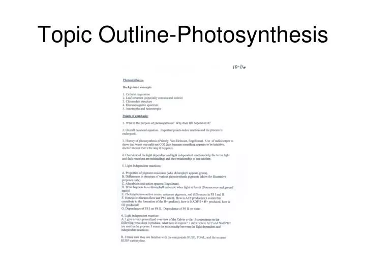 topic outline photosynthesis