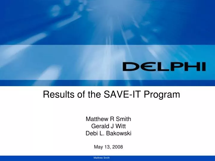 results of the save it program