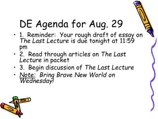 DE Agenda for Aug. 29