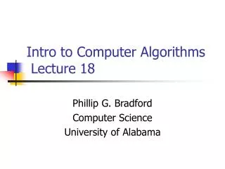 Intro to Computer Algorithms Lecture 18