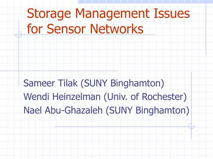 storage management issues for sensor networks