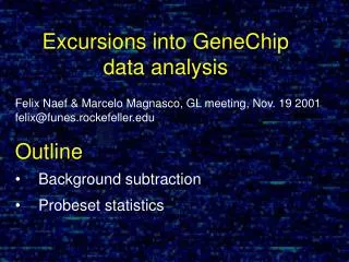 Felix Naef &amp; Marcelo Magnasco, GL meeting, Nov. 19 2001 felix@funes.rockefeller Outline