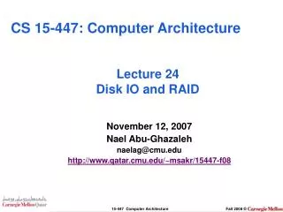 Lecture 24 Disk IO and RAID