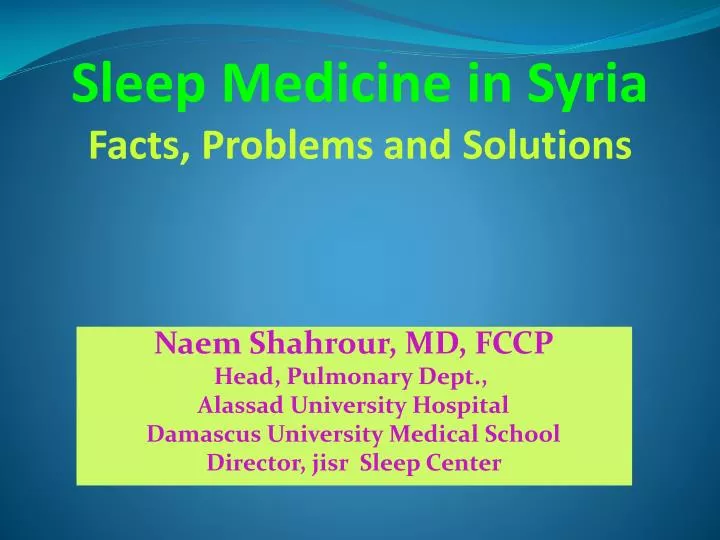 sleep medicine in syria facts problems and solutions