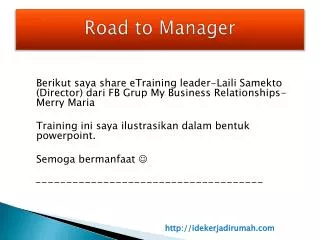 road to manager