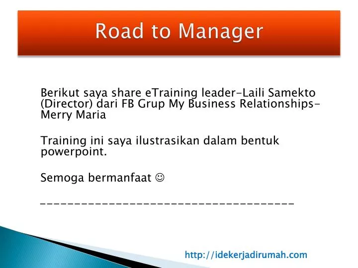 road to manager