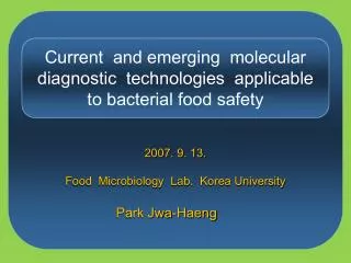 2007. 9. 13. Food Microbiology Lab. Korea University
