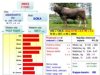 SSI = 128,9, rang ml SI = 6,4, IN = 3,5 N SI = 357, n IN = 8600