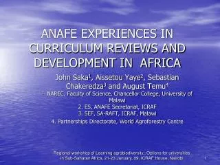 ANAFE EXPERIENCES IN CURRICULUM REVIEWS AND DEVELOPMENT IN AFRICA