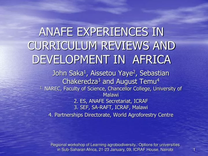 anafe experiences in curriculum reviews and development in africa