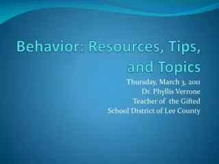 Behavior: Resources, Tips, and Topics