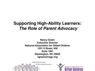 Supporting High-Ability Learners: The Role of Parent Advocacy