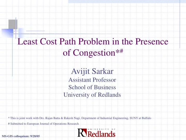 least cost path problem in the presence of congestion