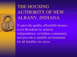THE HOUSING AUTHORITY OF NEW ALBANY, INDIANA