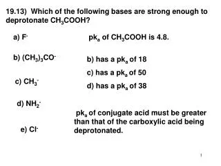 19.13) Which of the following bases are strong enough to deprotonate CH 3 COOH?