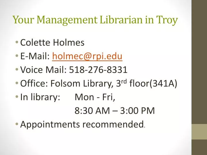 your management librarian in troy