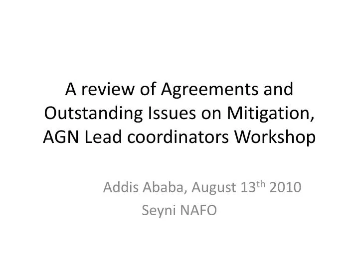 a review of agreements and outstanding issues on mitigation agn lead coordinators workshop