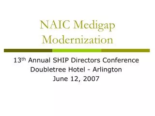 NAIC Medigap Modernization