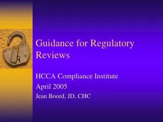 Guidance for Regulatory Reviews