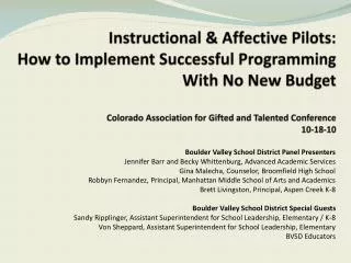 Boulder Valley School District Panel Presenters