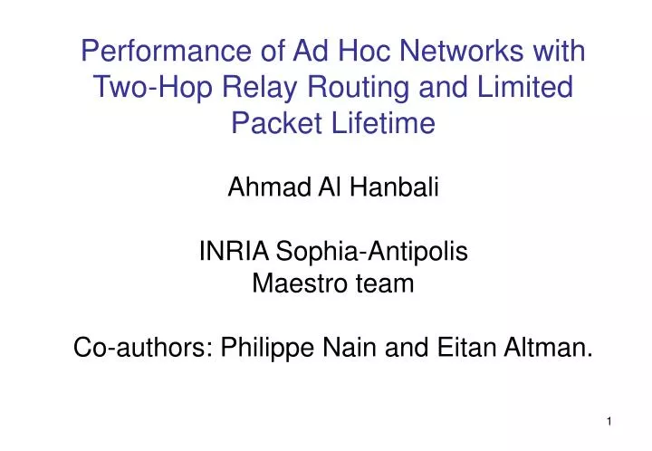 ahmad al hanbali inria sophia antipolis maestro team co authors philippe nain and eitan altman