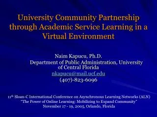 University Community Partnership through Academic Service Learning in a Virtual Environment