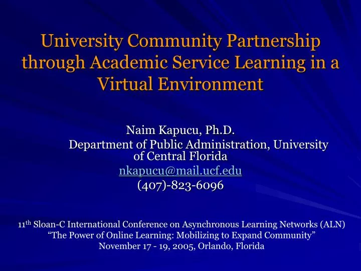 university community partnership through academic service learning in a virtual environment