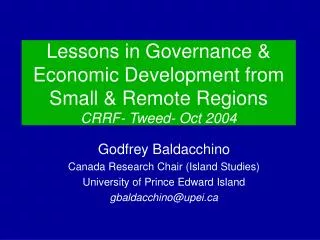 Lessons in Governance &amp; Economic Development from Small &amp; Remote Regions CRRF- Tweed- Oct 2004