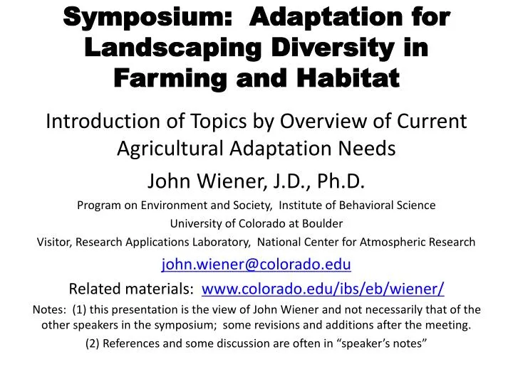 symposium adaptation for landscaping diversity in farming and habitat